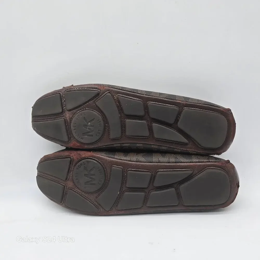 Michael Kors Logo Flats Brown Canvas Monogram Moccasin Ballet Women's 9.5M